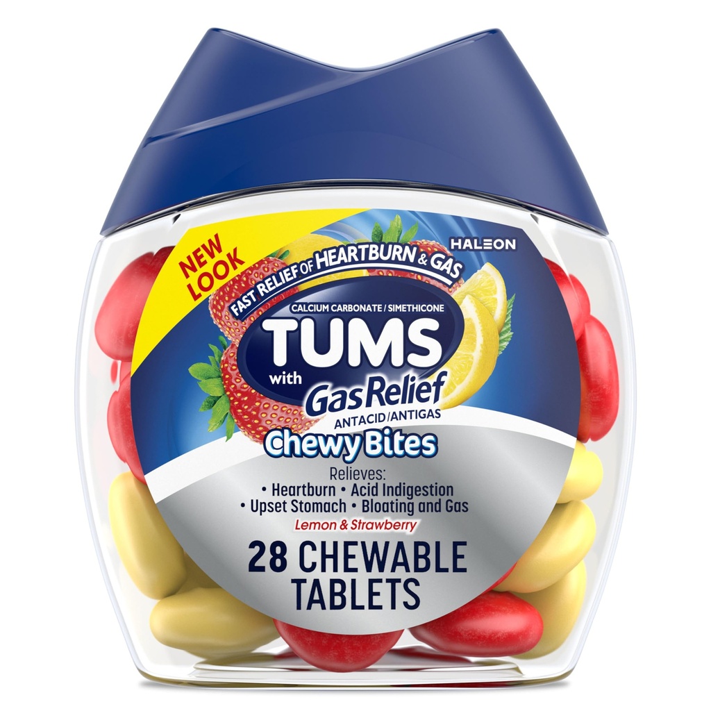 TUMS Chewy Bites ケブル アントエイド タブレット ガスリリーフ、レモン&イチゴ - 28 カウント