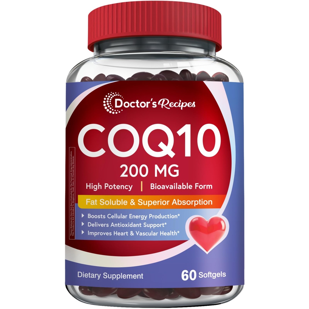 医師のレシピCoQ10 200mg、60 Softgels、高吸収性Coenzyme Q10、酸化防止サポート&セルラーエネルギーブースト、心臓、血管および筋肉の健康、非GMO、グルテンフリー酪農場を改善します