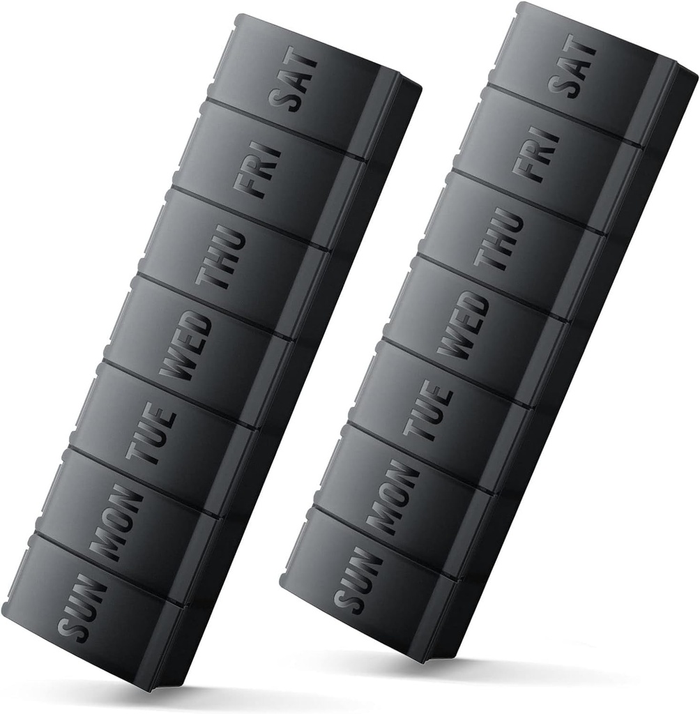 大型ピルオーガナイザー2パック、オープンウィークリーピルオーガナイザー、XLデイリーピルオーガナイザー、7日間薬ピルオルガンジー、薬箱7日間大型ビタミンサプリメント(ダブルブラック)