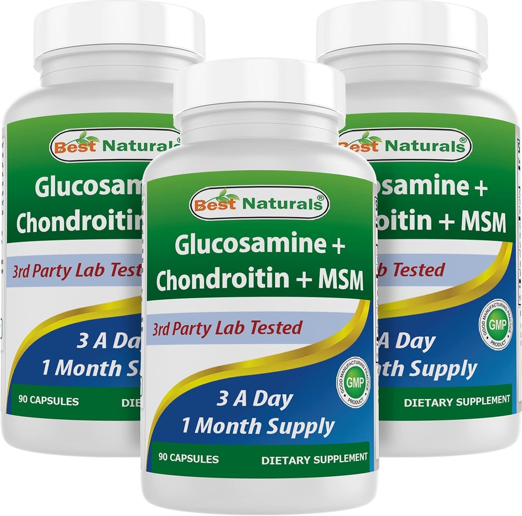 ベストナチュラル、グルコサミンコンドロイチンMSMサプリメント、サービングあたり2600mg、90カプセル(90カウント))