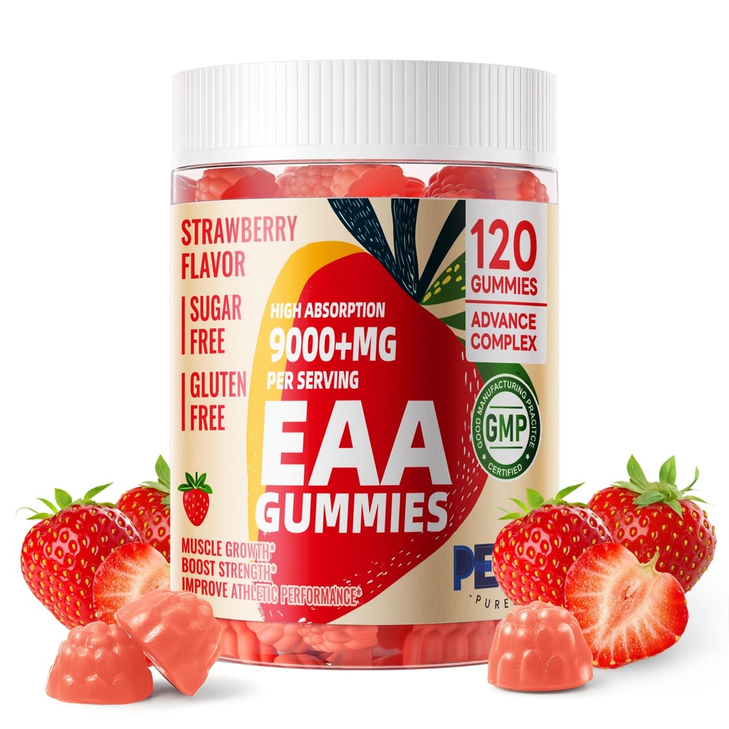 ペットPurest EAAグミー120グミー(イチゴ)、エッセンシャルアミノ酸 - すべての9エッセンシャルアミノ(EAA)とすべての分岐鎖アミノ(BCAA)、非GMO、グルテンフリー、ベジタリアンフレンドリー