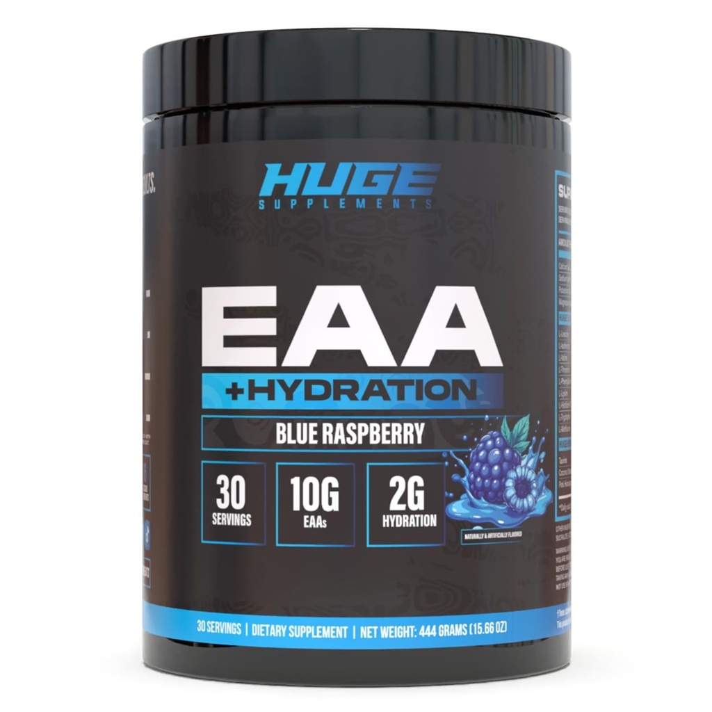 巨大な EAA + 水和、エッセンシャル アミノ酸 パウダー、 EAA & BCAAs、イントラ ・ ポストのワークアウトの回復粉、筋肉成長、回復及び性能、10g EAA & 電解液、30 サービング(ブルー ラズベリー)