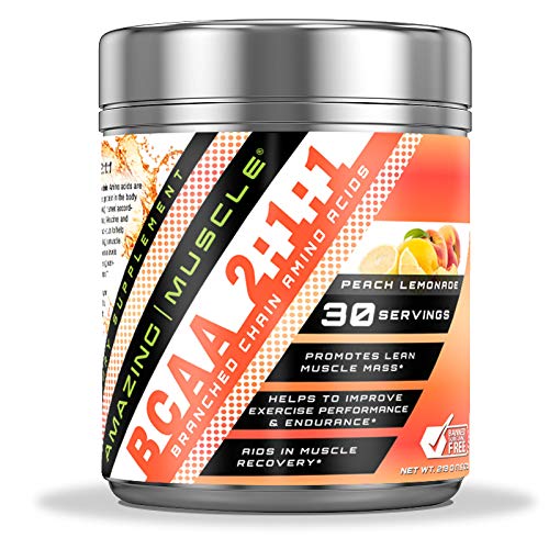 驚くべき筋肉 BCAA 2:1:1 分岐させたチェーン アミノの酸の補足 | サービングごとの 6000 Mg | ピーチの風味 | 30 のサービング