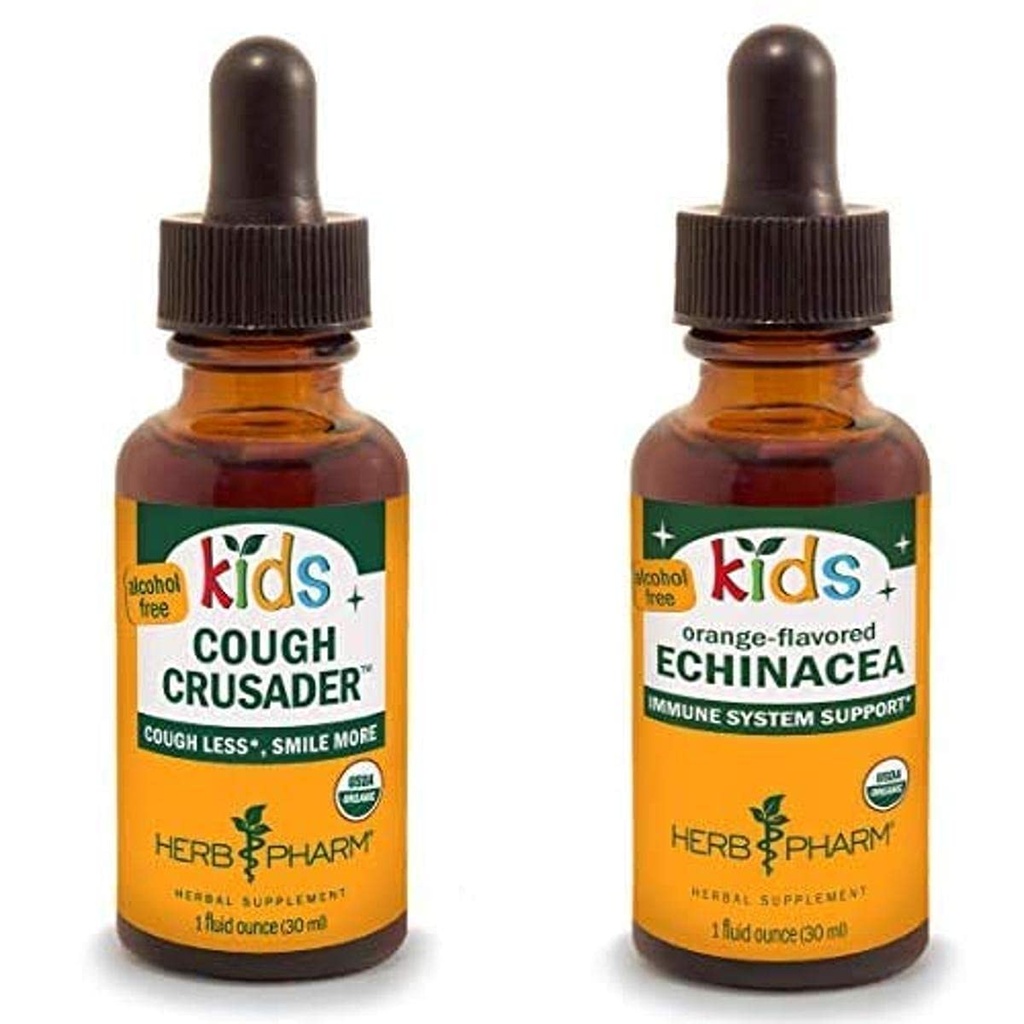 Herb Pharmの子供の証明される有機性アルコールなしの咳の粗しょう液体の草の方式、1つのOunce及び子供の証明された有機性アルコールなしのEchinaceaのグリセライトの液体のエキス、1のOunce
