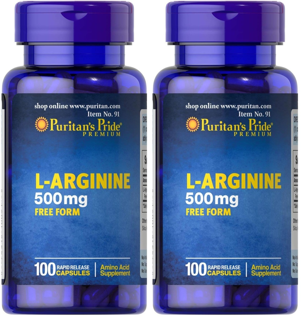 Puritan's Pride L-Arginine 500 mg, 心臓健康サポート, 100 カウント (パッケージ 2)