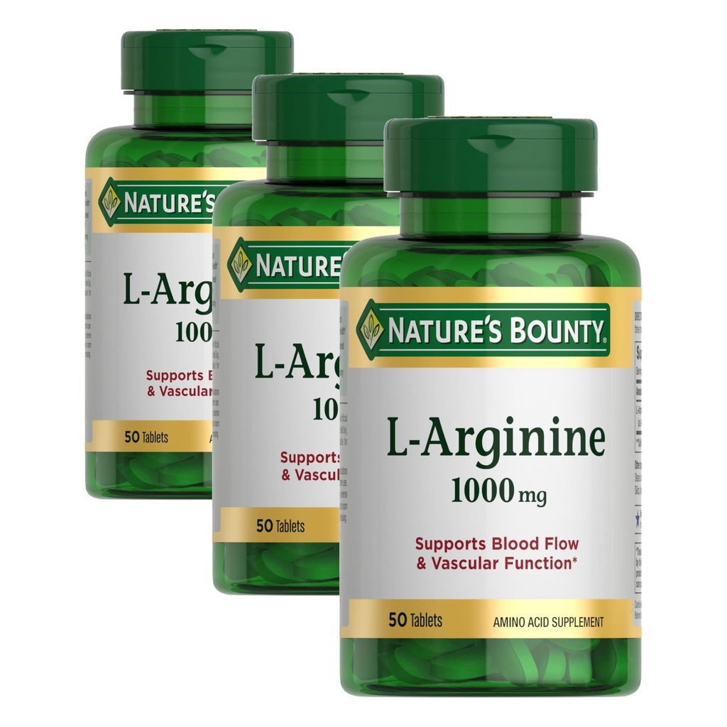 Nature's Bounty L-Arginine 1000mg - 非GMO、グルテンフリー、50錠(3パック)