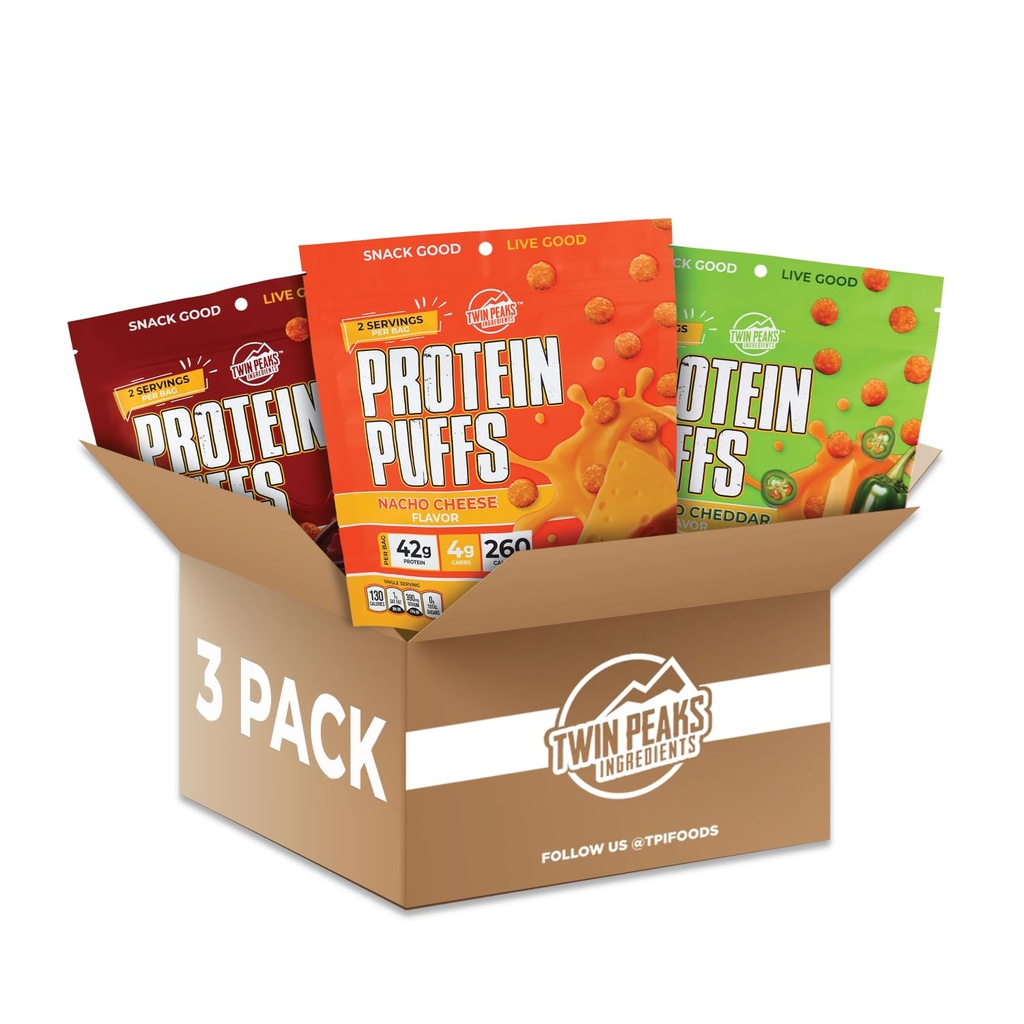 ツインピーク成分低炭水化物、ケトフレンドリープロテインパフ、(Variety Pack、2.1 Ounce)、2サービング、3パック(60g、42gタンパク質、4gカラブ)