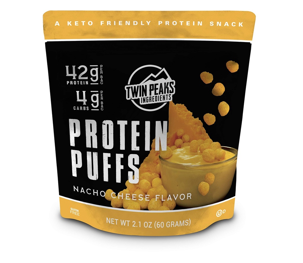 ツインピーク低炭水化物、ケトフレンドリープロテインパフ、ナチョチーズ2サービング、3パック(60g、42gプロテイン、4gカラブ)