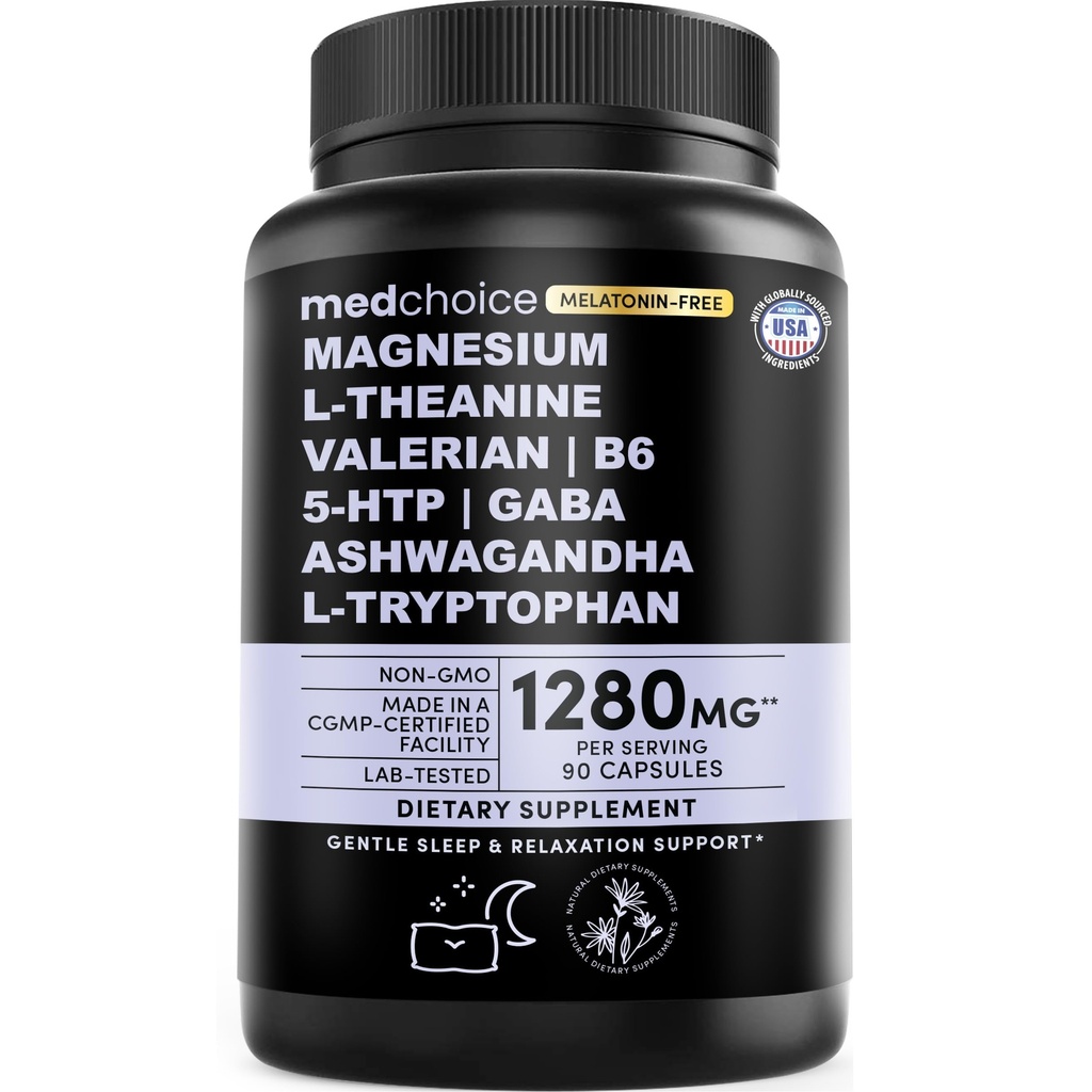 12-in-1 睡眠サポート カプセル - Melatonin-Free および非習慣はマグネシウム、Ashwagandha、L-Tryptophan、Valeian Root、GABA および 5-HTP (90 カプセルのバランスの取れたブレンドと睡眠の補足を形作ります)