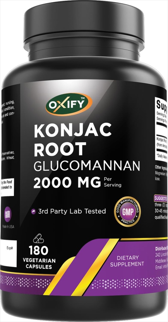 Oxify Konjac Rootグルコマンナン 2000 mg | 180 ベジタリアンカプセル | グルテンフリー・非GMO | 米国製サプリメント