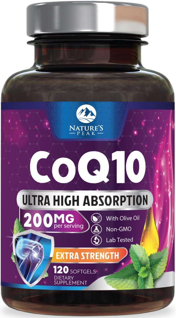 CoQ10 Softgels - サービングごとの超高吸収の補酵素Q10 200mg - ブラックペッパー、エネルギー及び中心サポート酸化防止剤が付いているCo Q 10 Softgelの補足-女性及び人のための、びん詰めにされた米国- 120 Softgels