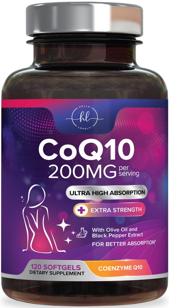 コエンザイムQ10 200mg/サービングサプリメント - 超高吸収、心の健康とエネルギー生産サポートのための抗酸化剤 - CoQ10(Ubiquinone)Co Q 10サプリメント&ビタミン100mg各 - 120 Softgels