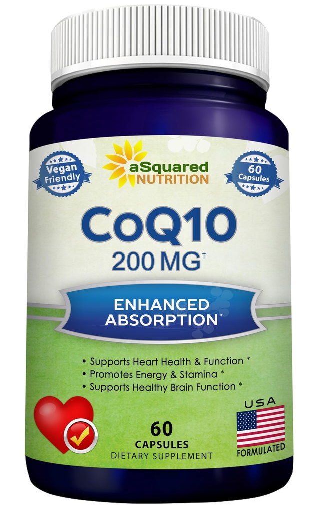 ASquared栄養CoQ10 200mg - 60カプセル - CO Q 10サプリメント - Coenzyme Q10 Ubiquinoneピル - ビーガンCoQ-10余分な抗酸化ビタミン - Softgels&Gummiesの代替