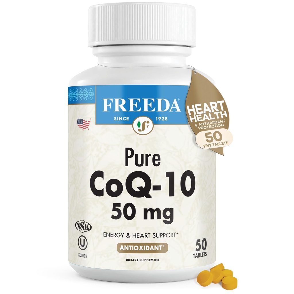 FREEDA CoQ10 50mg - KosherビーガンコQ 10 心臓の健康のためのサプリメント, 血圧サポート, ガム健康 & 健康な老化 - 純粋なコエンザイムQ10 - Ubiquinone CQ10サプリメント (50 カウント)