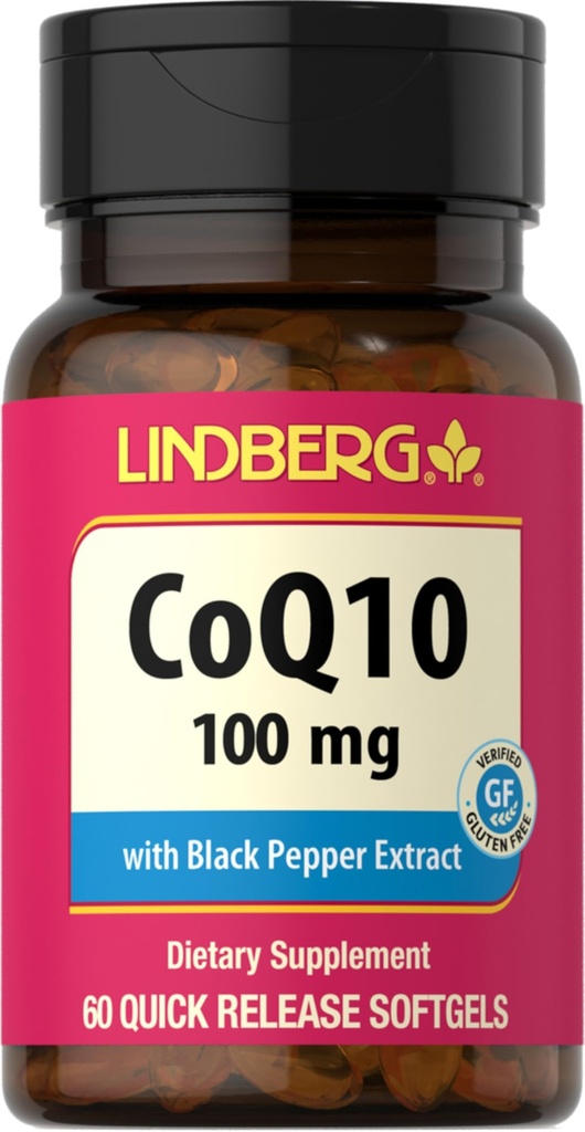 Lindberg CoQ10 100mg Softgels | 60 カウント | コエンザイムQ10 女性と男性のためのサプリメント | ブラックペッパーエキスで | 非GMO、グルテンフリー