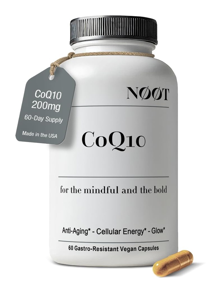 NOOT CoQ10 200mg - 高吸収-Coenzyme-Q10、心と認知の健康と免疫サポートのための抗酸化剤、エネルギー生産、Ubiquinone、ビーガン、Coq 10サプリメント、Nootropic、60カプセル