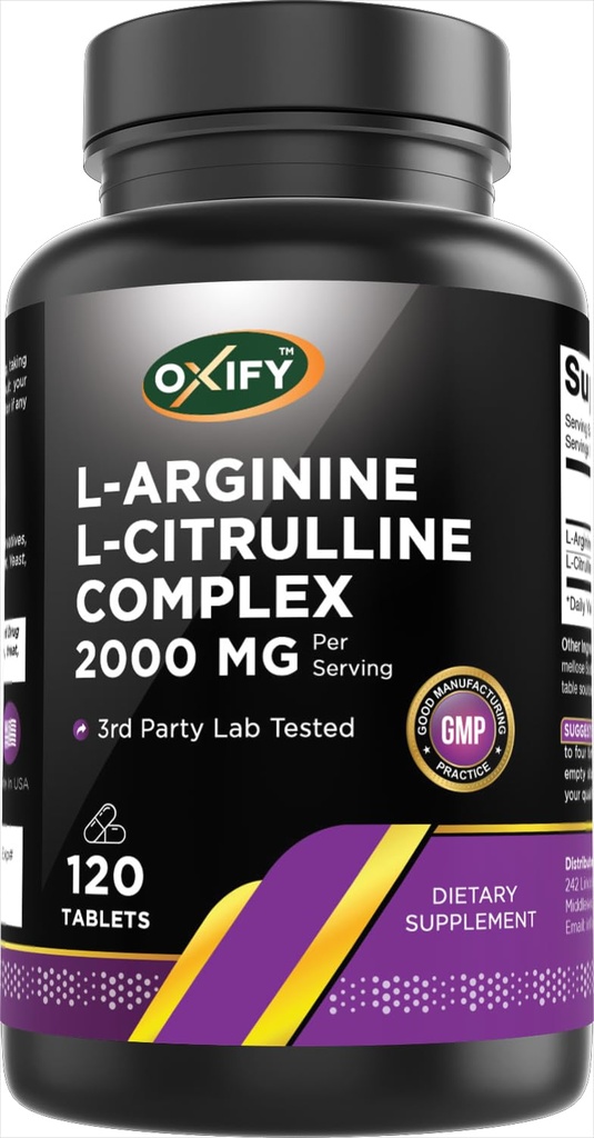 L-アルギニンL-シトルリンコンプレックス2000mg/サービング | 120錠 | グルテンフリー・非GMO | 米国製サプリメント