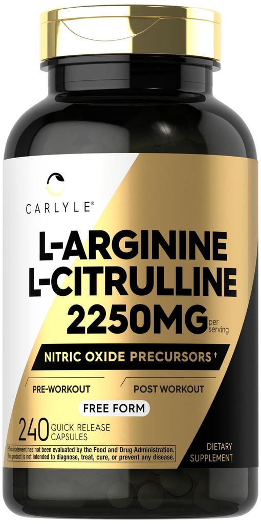 カルライル L-アルギニン L-シトルリンサプリメント | 2250mg | 240 パウダーカプセル | ニトリクライドプレクサー | 無料フォーム | GMO&グルテンフリー