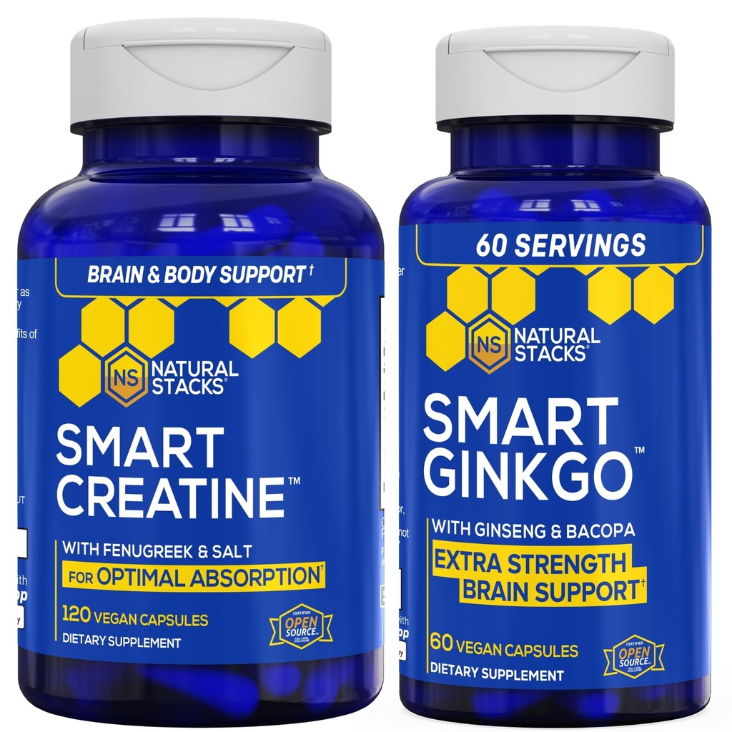 ナチュラルSTACKS Ginkgo Biloba +クレアチンモノハイドレートバンドル - アドバンスト吸収式* - 余分な強度脳サポート* - 180トータルカプセル