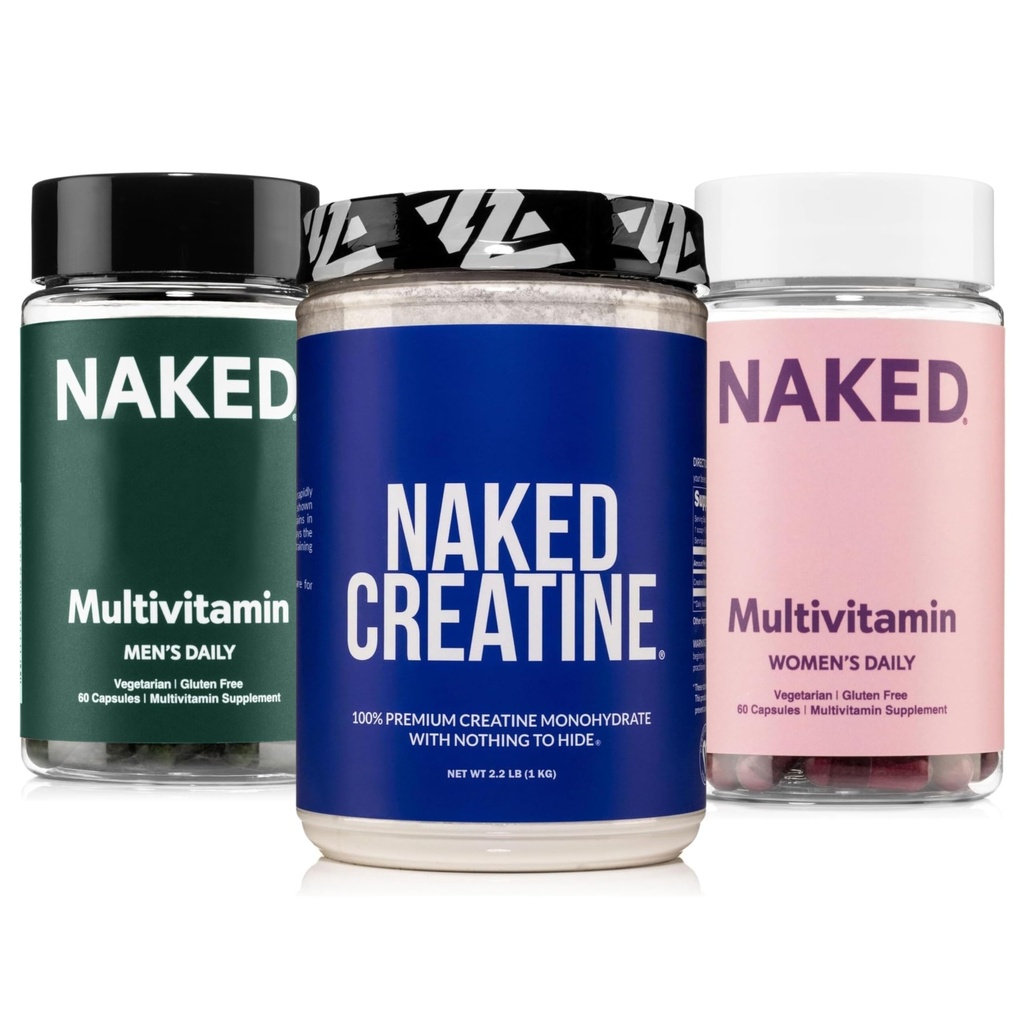 NAKEDのクレアチン+人の及び女性のMultivitaminの束–強さ、腸及び免疫の健康のための毎日の多重の純粋な1,000gのクレアチンの粉