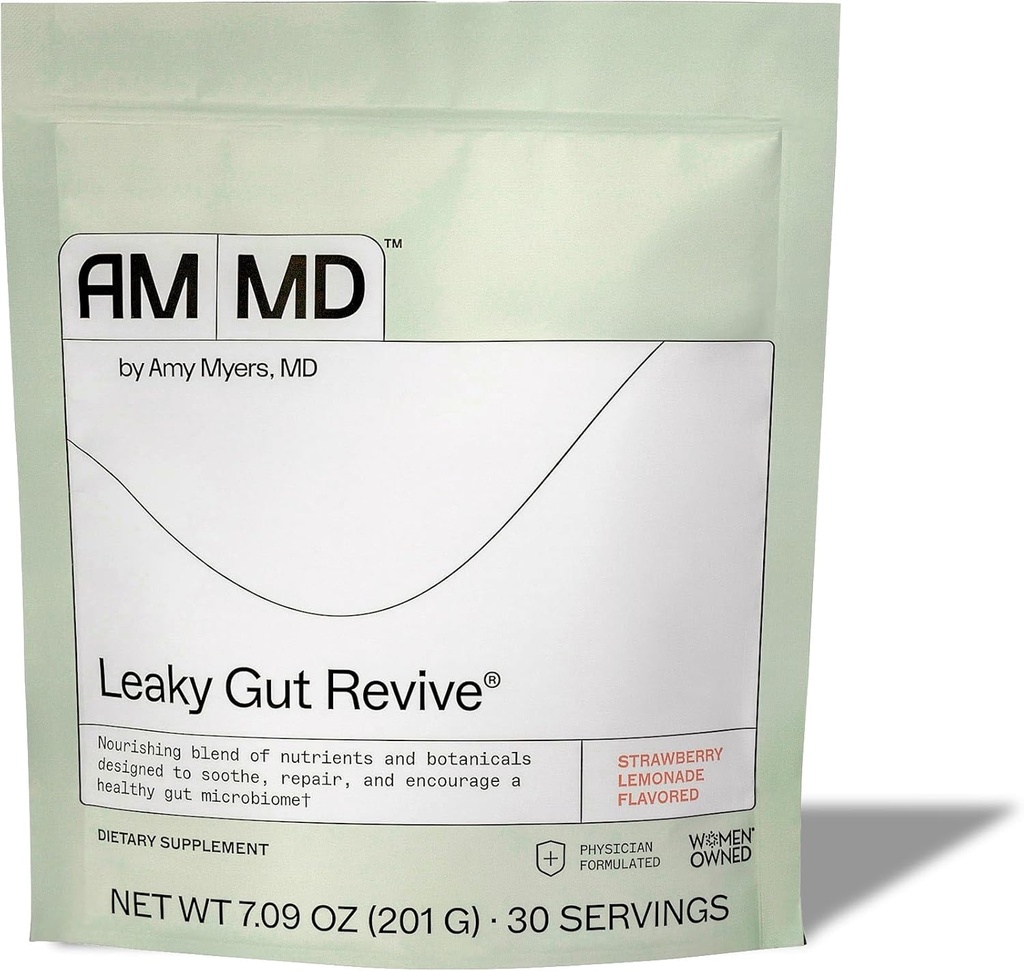 Amy Myers MD Leaky Gut Revive - Gluten-Free & Non-Dairy - Botanical Blend for Healthy Gut Support - GI Health Support with Prebiotic Fiber - Strawberry Lemonade, 7.09 oz (30 Servings)