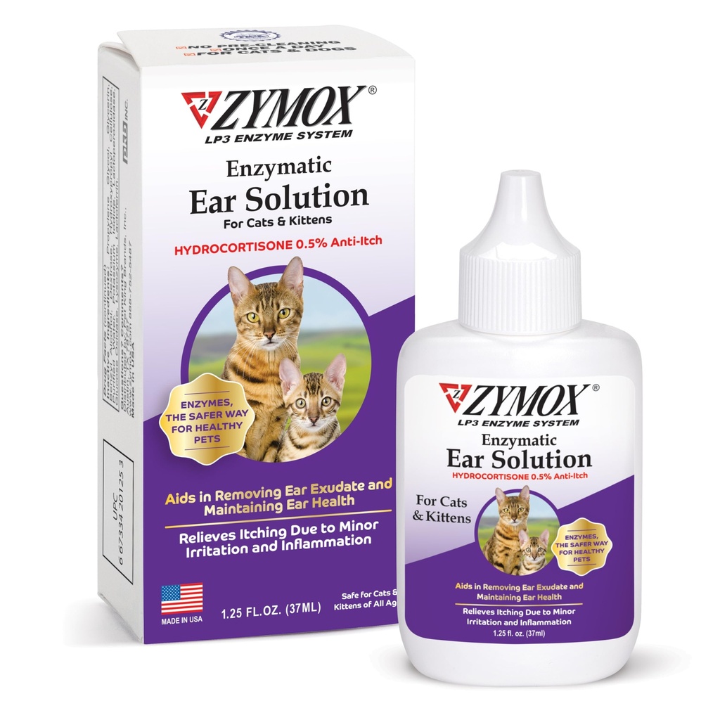 Zymoxの酵素の耳の解決猫及び子猫、1.25のozのための0.5% Hydrocortisoneと。–ワックス、土の蓄積、itchiness、刺激、燃え上がり及び赤みからの救助のための耳の運河をきれいにし、そして新たになります