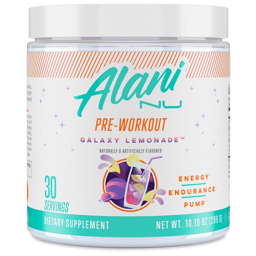 Alani Nu プレワークアウト パウダー GLAXAY レモンード、アミノ エネルギーブースト、耐久性 サプリメント、砂糖無料、200 mg カフェイン、L-テアニン、ベータアラニン、L-シトルリン、30 サービング