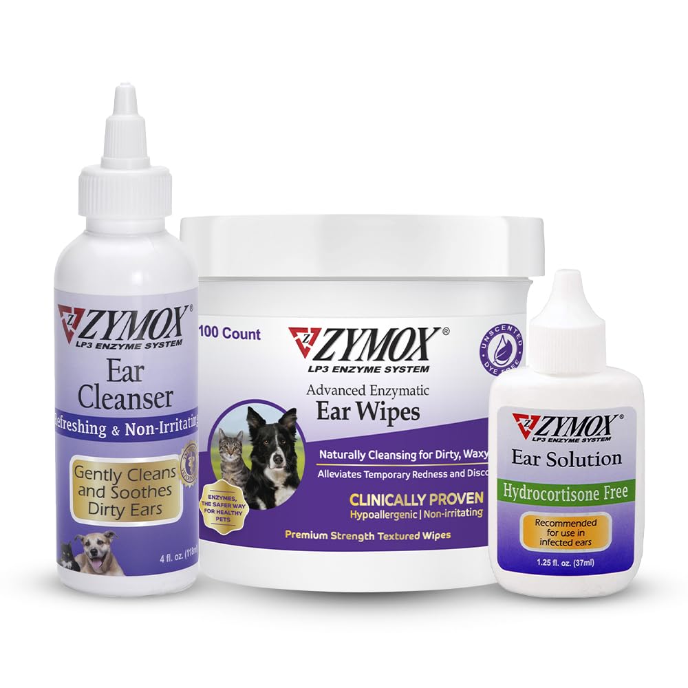 Zymox酵素耳ワイプ、耳のクレンザー、および耳のソリューション 犬と猫のためのハイドロコーチゾンなし - 製品バンドル - 汚れ、ワクシー、臭いの耳、および耳の感染症のため