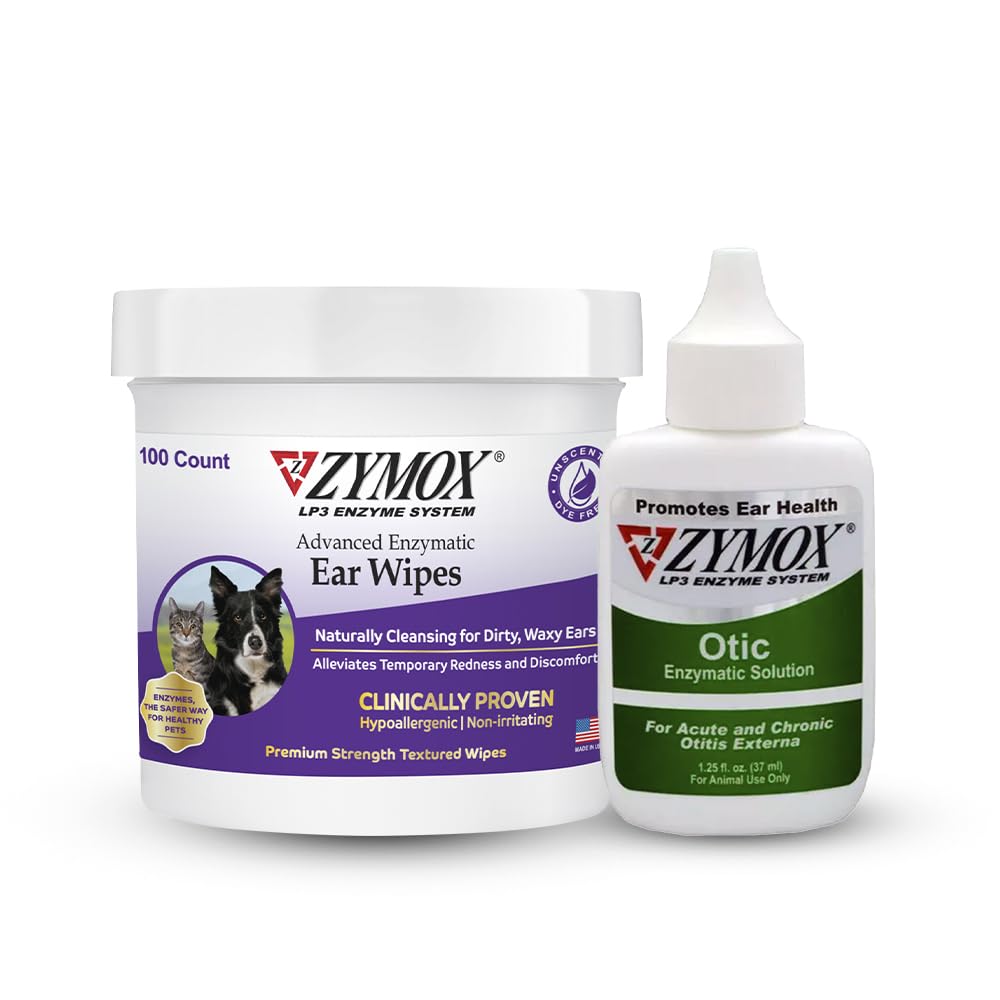 ペットキングブランドZYMOX酵素耳ワイプ&オティックソリューションハイドロコーチゾンは、犬と猫のために無料 - 製品バンドル - 汚れ、ワクシー、スメルリーイヤー&ソテー感染症、100カウントワイプ&1.25oz用 ボトル