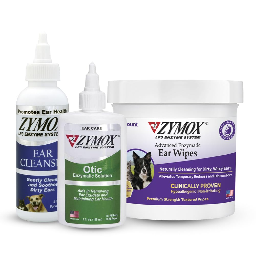 ペットキングブランドZYMOX酵素耳ワイプと犬と猫のためのオティックイヤーソリューション - 製品バンドル - 汚れ、ワクシー、スメルリーイヤー、および耳感染症、100カラット、4オンスと4オンス
