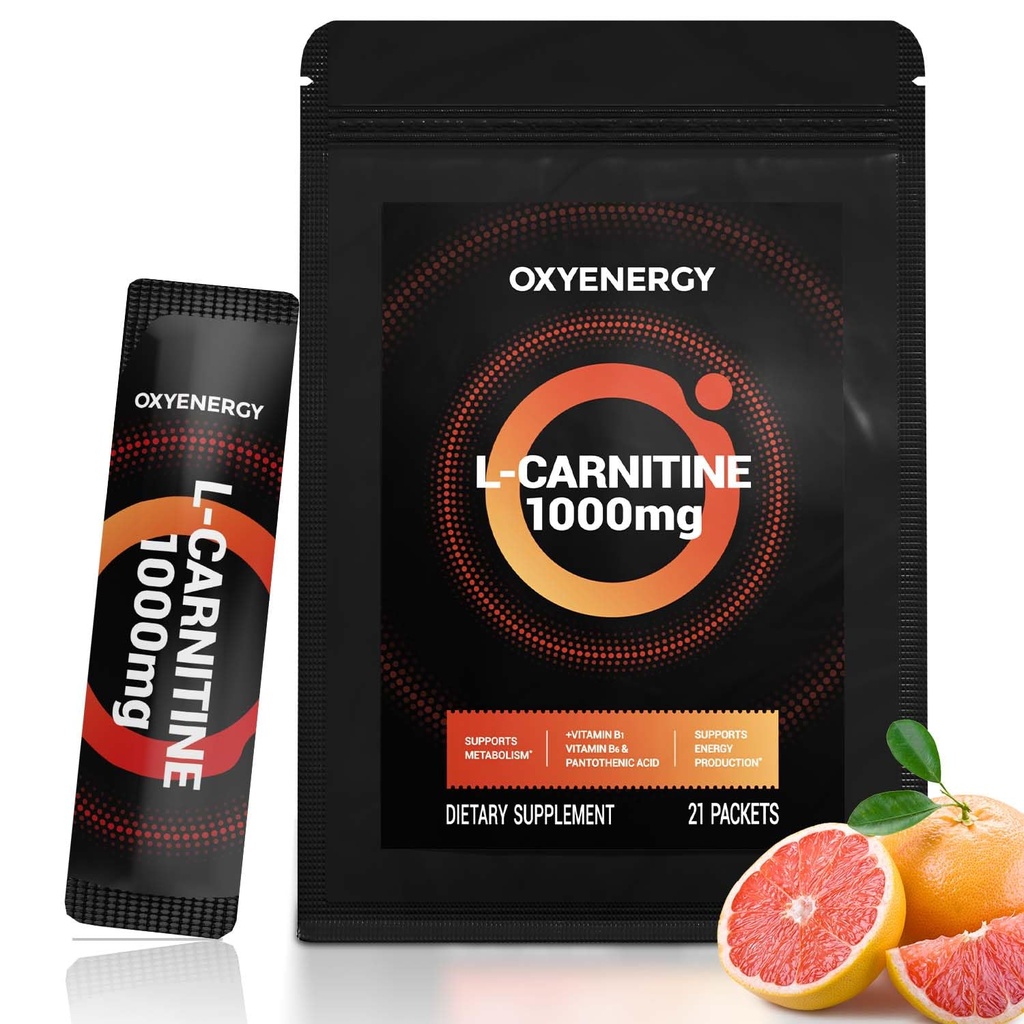 OxyEnergy液体Lカルニチンサプリメント1000mg - 毎日の使用、ゼロカロリー、砂糖フリー、刺激フリー脂肪燃焼&耐久性ブースター、21オンザゴー個々の液体スティックのための遺伝子