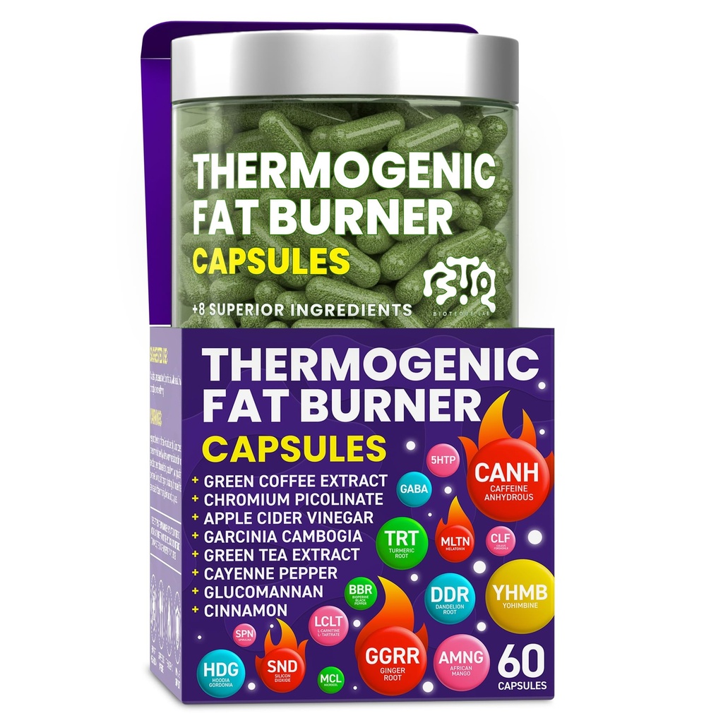 Thermogenic脂肪バーナーのカプセル-女性及び人のための減量の丸薬、食欲抑制剤、Metabolismのブースター-緑茶、コーヒー エキス、Garcinia Cambogia -減量のための食事療法の丸薬- 60のカプセル