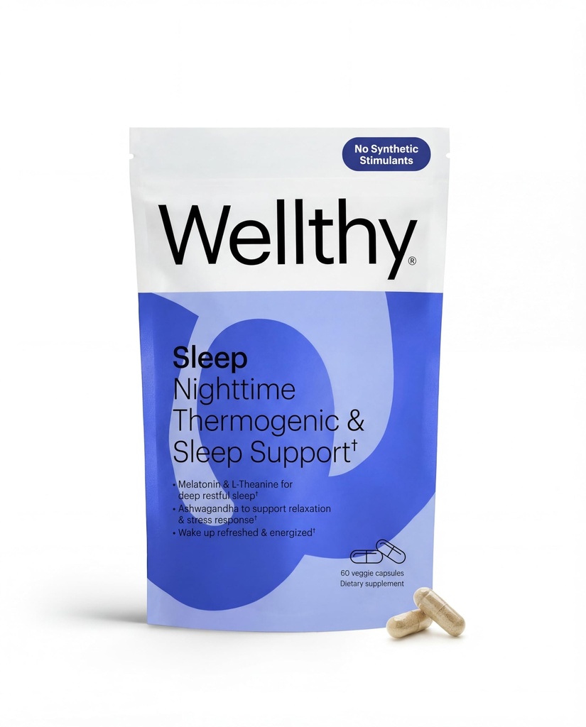 WellthyナイトタイムThermogenic - ビタミンB6、Ashwagandha及びMelatonin - 女性の夜間のThermogenic - 女性の自然な減量の補足、60ct