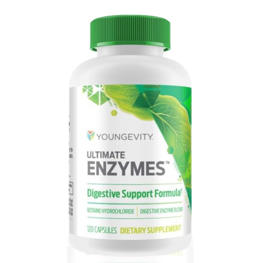 Youngevity Ultimate Enzymes® - 消化、ガス&ブロッキング救済のためのマルチ酵素 - Betaine HCl、Ox Bile、パンクレアチン10X、Papain 6M、ペプシン1:3000(120カプセル)
