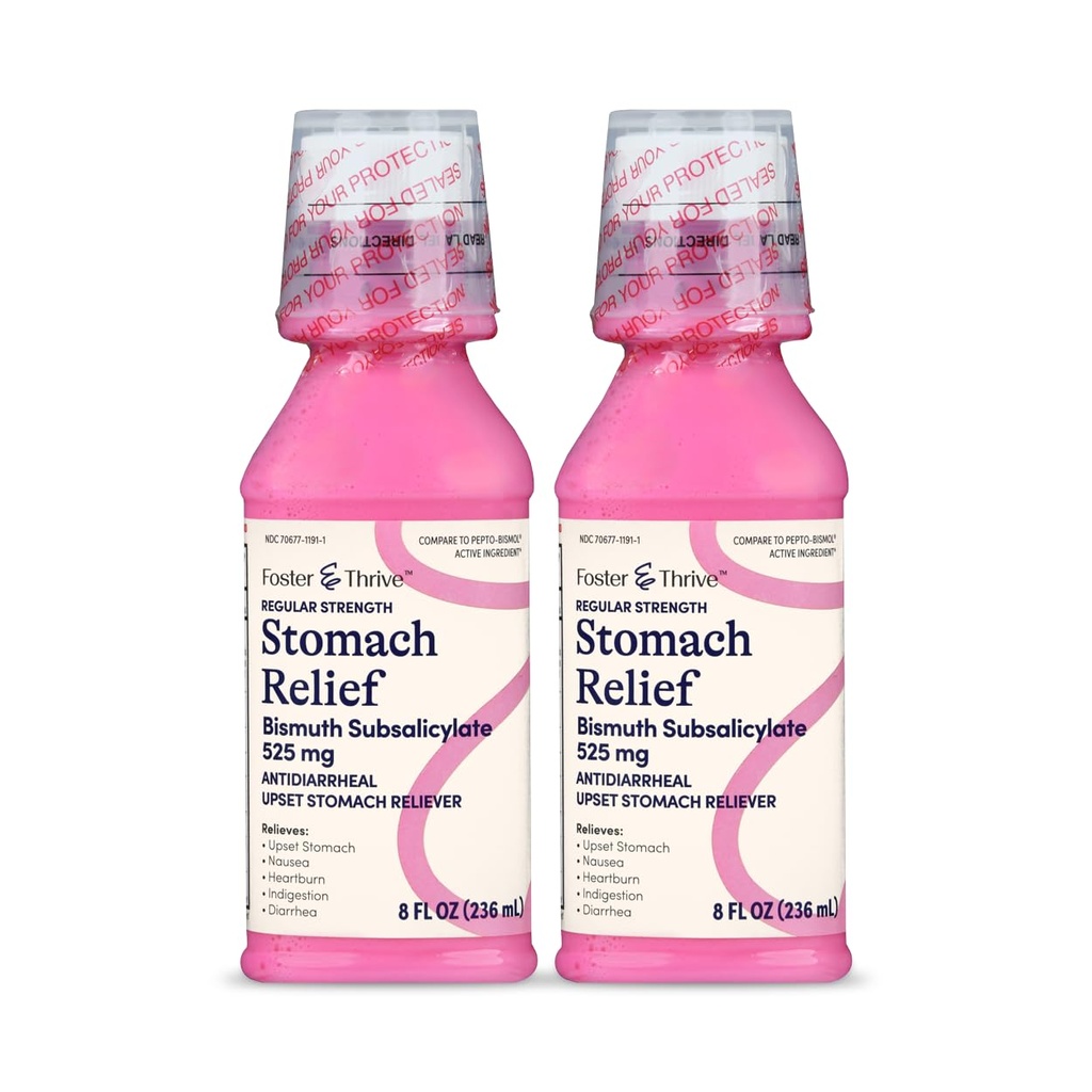 ナセア、ハートバーン、消化不良、アップセット胃、Diarrhea - 5症状、抗diarrheal、Bismuth Subsalicylate 525 mg、オリジナル、8オンス(パッケージ2)の迅速な救済のためのFoster& Thrive Stomach救助液