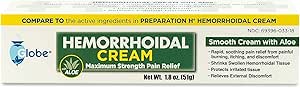 Globe Hemorrhoidal Cream, Phenylephrine HCl, Pramoxine with Aloe, Relief from Burning, Itching and Discomfort of Hemorrhoids, 1.8 Ounces