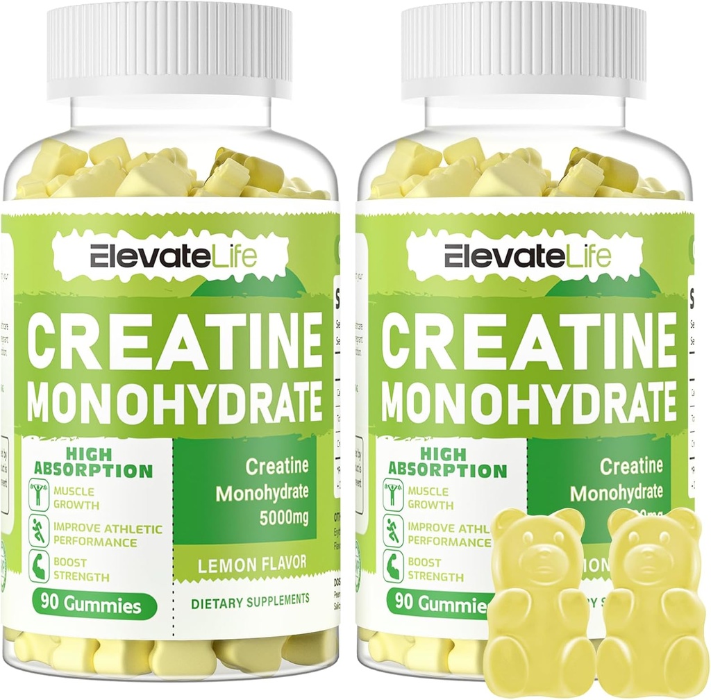 男性の女性のためのElevateLifeのクレアチンの Monohydrateのグミ5g -砂糖の自由なChewable補足。 180グミーレモン