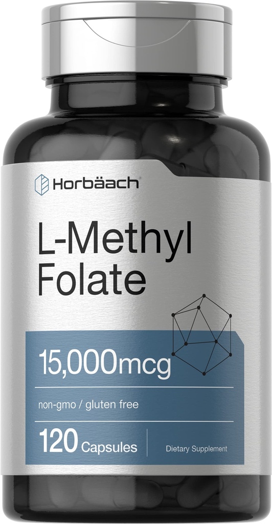 ホアハチL Methylfolate 15000 mcg | 120カプセル | 15mg メチル Folate | 5-MTHF | 非GMO、グルテンフリーサプリメント
