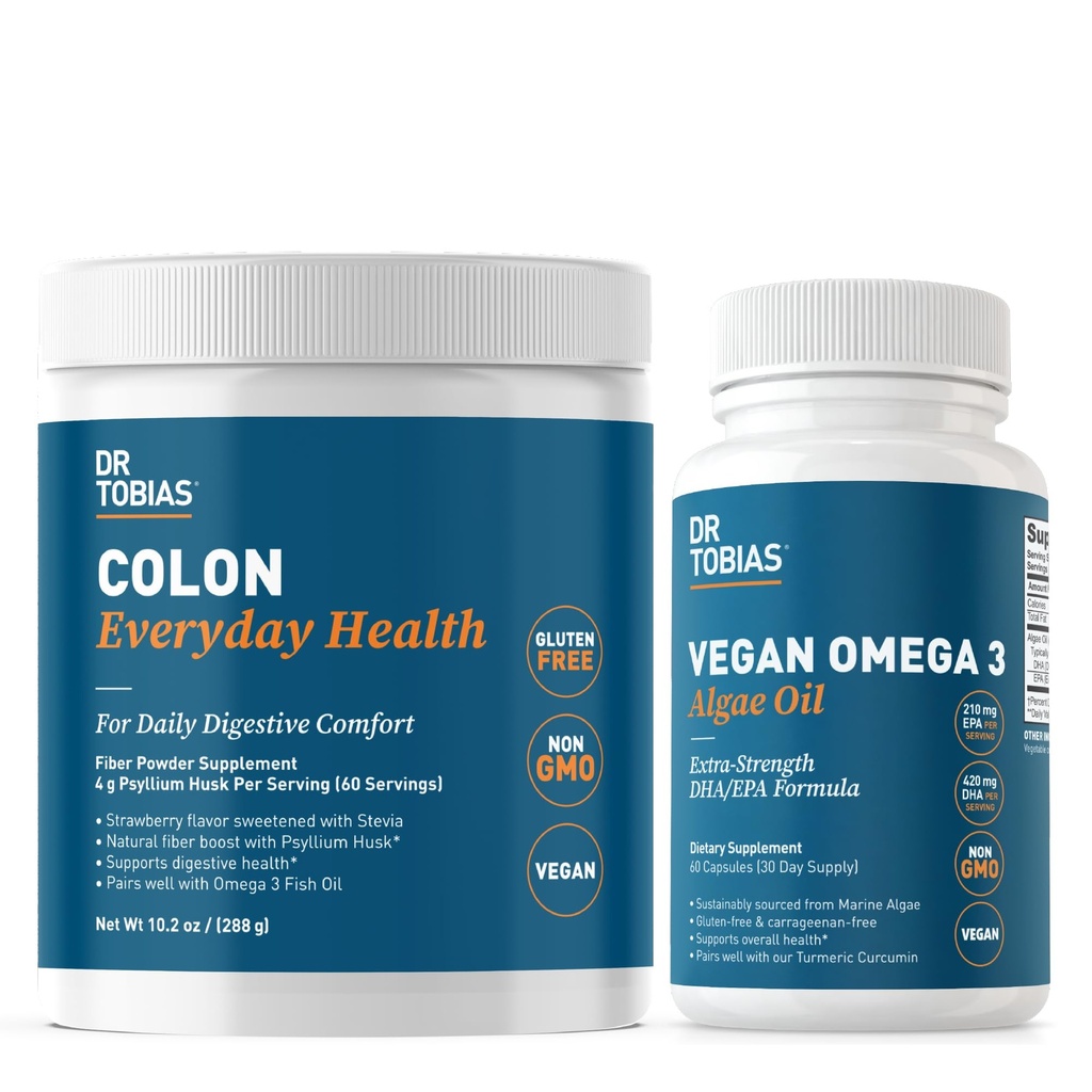 Dr. Tobiasコロン毎日健康 & ビーガンオメガ3 Algaeオイル - 消化のウェルネスと毎日の健康サポート ピルムハスクとDHA EPAオメガ3s, ビーガン, 非GMO