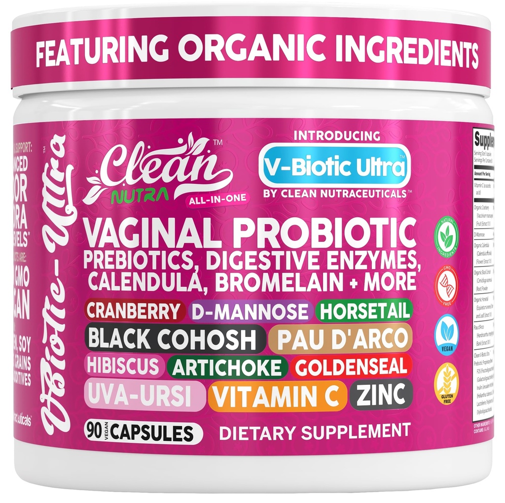 女性のためのきれいなNutra腟のプロバイオティクス+ Prebiotics消化酵素Bromelain Cranberry Dのマンノース ホーステールの黒のCohoshのアーティチョークのハイビスカスの花の消化の健康のためのプロバイオティクス90のビーガンカプセル