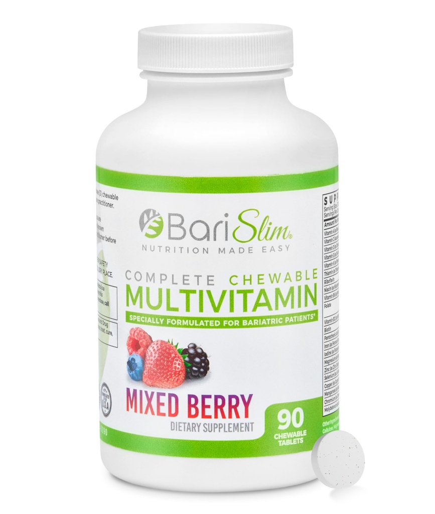 BariSlimの完全なChewable Bariatric Multivitaminのタブレット- 45のmgの鉄-胃のバイパス及び胃の袖を含むポストのBariatricの外科のためのBariatricのビタミン及び補足 混合されたベリー(90の計算)