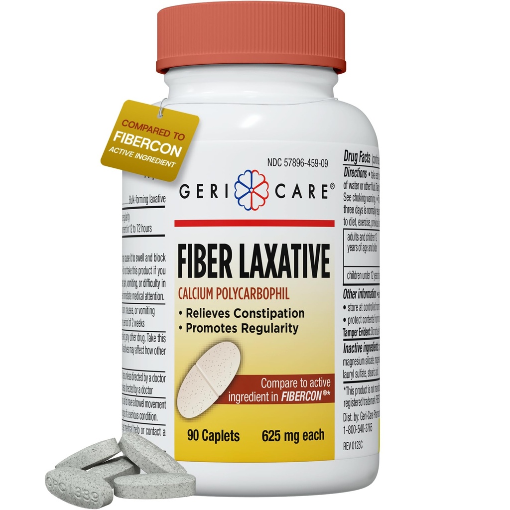 GeriCare 繊維の Laxative - 女性および人の 625mg カルシウム ポリカルボフィの補足 - 便秘および痔のための穏やかな有効な OTC の救助 - 不溶性の繊維のカプセル(90 の計算)