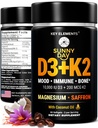 マグネシウムのGlycinate 400mg及びSaffron 88.5mgのキーの沈殿物のビタミンD3 K2 10,000 IU -気分、免疫、骨の健康-ビタミンDおよびK (MK-7) 200mcg -非GMO、女性及び人のためのグルテンフリーのSoftgels