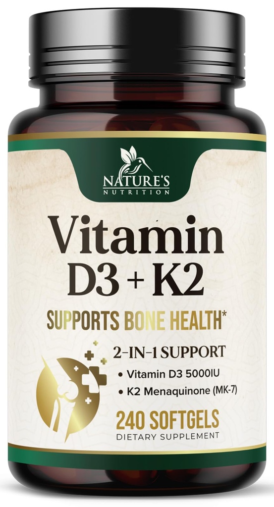 ビタミンD3 5000 IUのサービングごとの125mcg - 余分強さのビタミンD Bone、中心及び筋肉サポートのためのK2 2-in-1 - オリーブ油との免疫サポート及びカルシウム吸収-非GMO米国びん詰めにされる- 240 Softgels