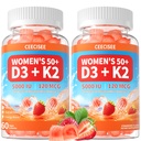 女性のためのビタミンD3 K2のグミーの補足 50+: 有機性ビタミンD3 5000 IU + K2 (MK-7) 500mg Omega-3、400mgのカルシウム、免疫の健康のためのCoQ10 - 大人の余分強さ(120Count)