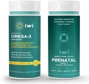 Iwi Omega-3エッセンシャル&プレナタルマルチビタミンバンドル、30サービング、ビーガン植物ベースの藻オメガ3、Krill&フィッシュオイルオルタナティブ、魚介後味なし