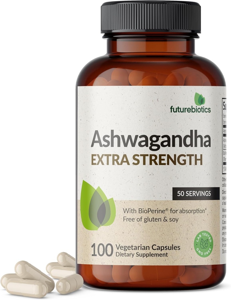 Futurebiotics Ashwagandha BioPerineと余分強さの圧力及び気分サポート-非GMOの方式、100のベジタリアンのカプセル