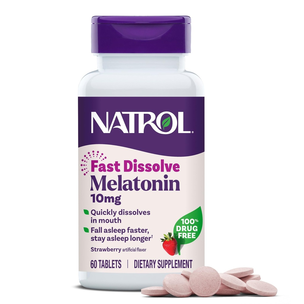 NatrolのMelatonin 10mgの速い分解のタブレット-いちごの味、60の計算、睡眠サポート、大人のための速い分解のMelatonin、60日の供給