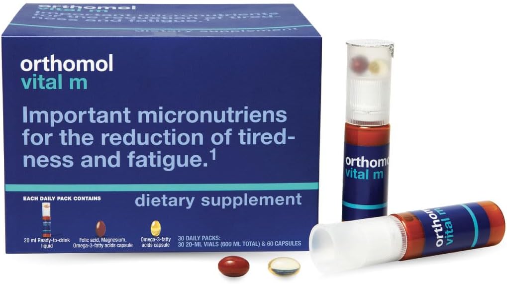 オルソモールバイタルMバイアル - 30日男性のビタミンA、B、C、D、E、K、イオダイン&オメガ3とビタミンサプリメント - 男性エネルギーと死亡をサポート