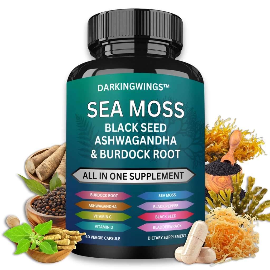 海苔アドバンスト - 海苔3000mgブラックシードオイル2000mg Ashwagandha 1000MG Bladderwrack 1000mgバードック1000mg&ビタミンCビタミンD3皮膚髪のサプリメント  男性&女性| 30日サプライカプセル
